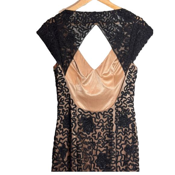 Sue Wong Nocturne Black Beaded Dress Size 12 Short Sleeve Floral Cocktail Party - Picture 4 of 10